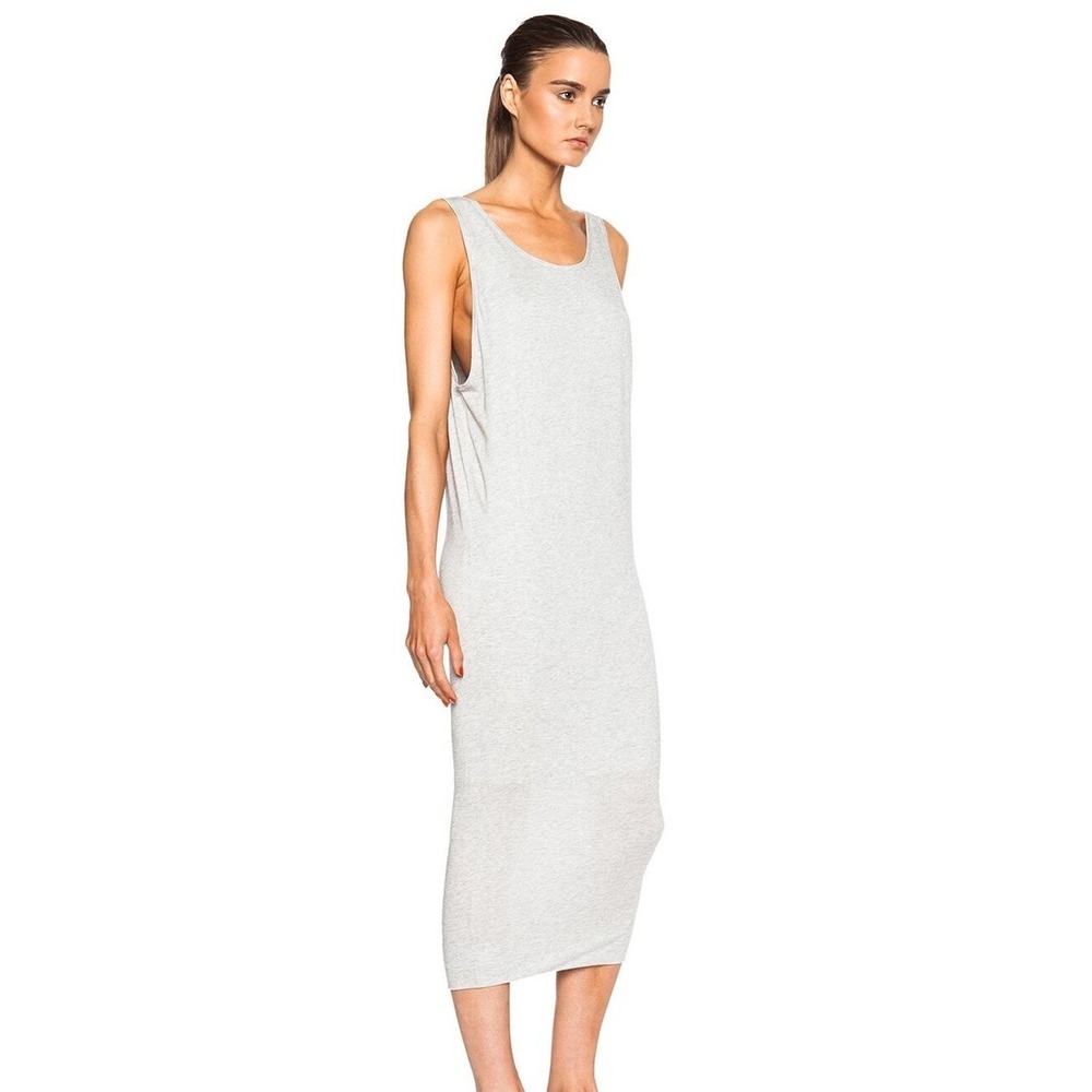 Helmut Lang Dress Womens Small Gray Tank Midi Jersey Modal Cotton Sheath Pima